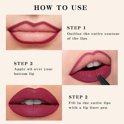 Kaely 3Pcs Chocolate Nude Brown Wine Longwear Liquid Lip Liner Waterproof, 24 Hour Long Lasting Lip Liner Stain Marker Pen, 2-in-1 Matte Semi Permanent Lipliner & Lipstick, 11+12+14