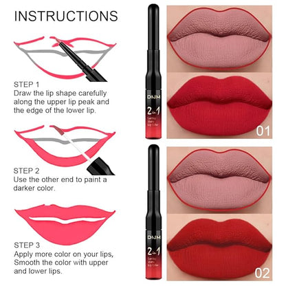 evpct 6Pcs Dark Red Mauve Purple Plum Matte Lip Stain Lip Liner and Lipstick Set Long Lasting Waterproof labiales matte mate larga duracion listip 24 hours a prueba de agua mate 24 horas originales