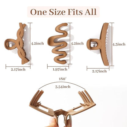 Matte Non-Slip Large Hair Clips for Women 8PCS (4 Beige+4 Khaki), Durable Claw Clips for Women/Girls | Gift-Ready Neutral Hair Accessories for Daily & Special Occasions