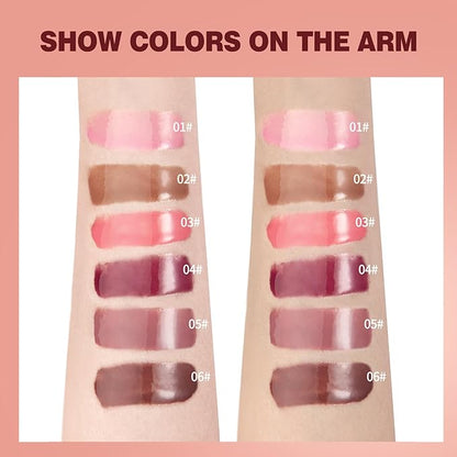 Tinted Lip Serum Gloss – Hydrating Lip Plumper with Natural Shine, Nourishing Hydration with Polypeptide Non-Sticky, Long-Lasting Color, Moisturizing Lip Makeup (6Pcs)