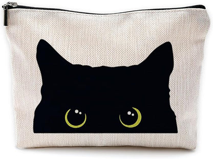 Cat Makeup Bag, Black Cat Kitty Kitten Cosmetic Bags for Women, Cat Owners Gifts, Black Cats Small Makeup Cosmetic Bag for Purse