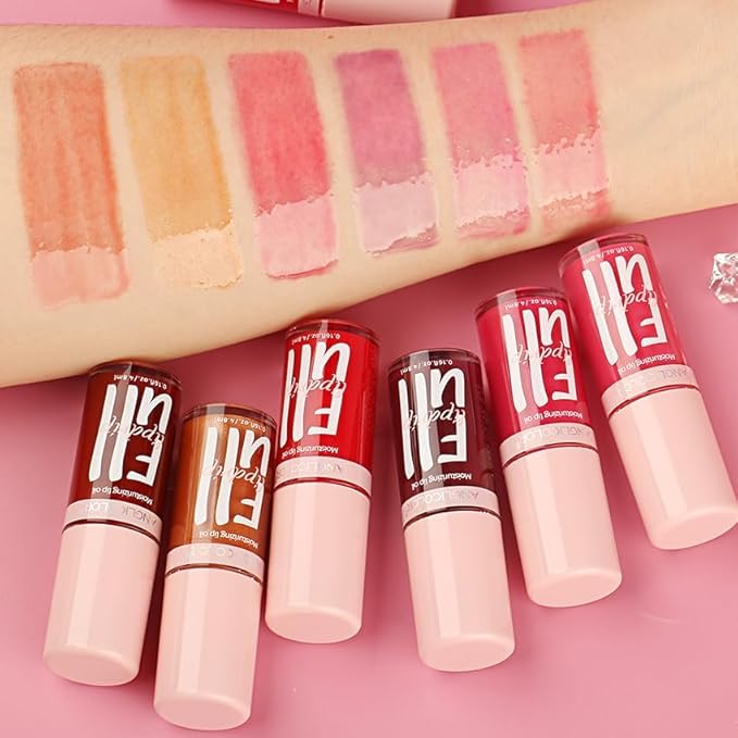 Anglicolor 2PC Lip Oil and Metallic Glitter Pink Lipstick,Natural Lip Plumper,Fruit Flavoured Lip Oil,For Dry Lip's Moisturizing Hydrating,Vegan & Cruelty-free (05 Athena+15)