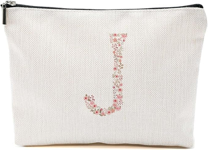 Initial Makeup Bag Floral J Personalized Cosmetic Bag Monogrammed Gifts for Women Girls Bride Friends Monogram Zipper Pouch for Teacher Appreciation Mothers Day Birthday Wedding Bridal Shower Gifts