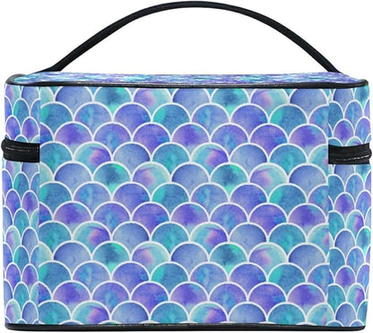 Mermaid Makeup Bag, Watercolor Rainbow Scales Mermaid Makeup Organizer Bags Toiletry Bag Box Travel Cosmetic Bag Make Up Train Case for Women Teen Girl Ladies