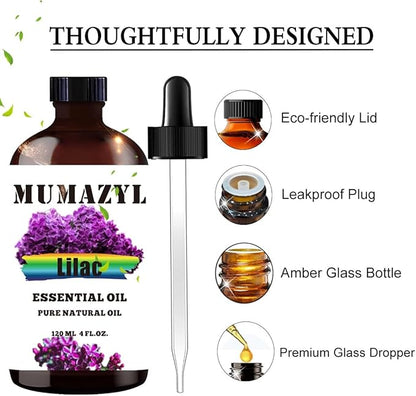 Lilac Essential Oil, Lilac Oil 4 Fl Oz 120ML for Diffuser Humidifier Yoga Cleaning DIY Candle Soap Making Essential Oils