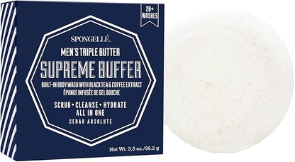 Spongellé Men's Triple Butter Supreme Body Wash Infused Buffer, Cedar Absolute