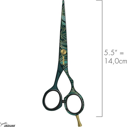 Jaguar Exotic Island Jungle Green Hairdressing Scissors, Right Handed Offset Handle, 5.5 Inch