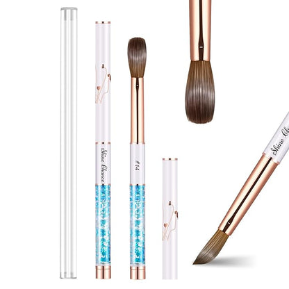 Acrylic Nail Brush Size 14, 100% Real Kolinsky Art Nail Brush for Acrylic Powder Application, Handmade Women Manicure Nail Extension Tool for Professional DIY Home Salon and Beginners