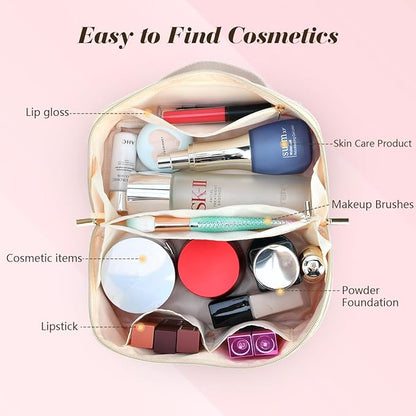 for Christmas Day Gifts, Makeup Bag for Women, PU Leather Travel Toiletry Bags, Initial Make Up Cosmetic Pouch for Teen Girls, Wide Open Portable Skincare Bag, Personalized Birthday Gifts, White O