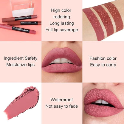 evpct 1Pcs Chestnut Matte Lipstick and Lip Crayon Liner Pencil Pen Set for Women Lip Stain Long Lasting Waterproof labiales mate magicos 24 horas originales pintalabios permanente 24 horas 09