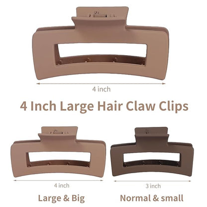 12 Pcs Large Hair Claw Clips for Thick Hair, 4.1 x 2.1 x 1.2 Inch, Square Hair Clips Jumbo Jaw Clips, Bulk Hair Accessories for Women and Girls - Brown