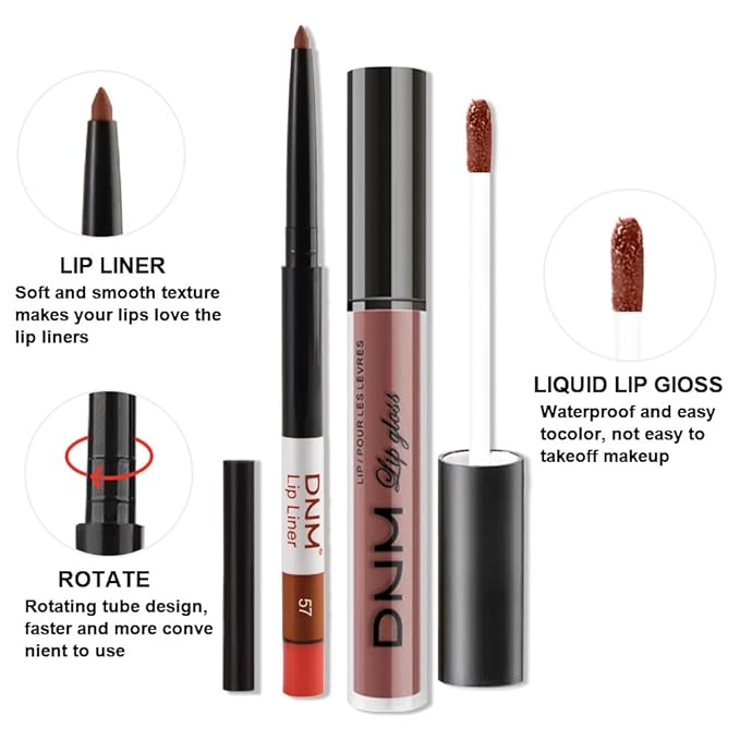 AMY'S DIARY 2Pcs Rosewood Brown Matte Lip Liner and Lipstick Makeup Set, Green Lip Stain Lip Gloss Matt Liquid Lipstick 24H Long Lasting lapiz labiales mate 24 horas originales larga duracion (57#)