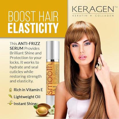 KERAGEN - Nourishing Hair Serum for Dry Damaged Hair - Argan Oil for Hair Treatment - Brilliant Shine, Heat Protection with Paraben, Phthalate and Sulfate Free Formula (1.7 Oz)