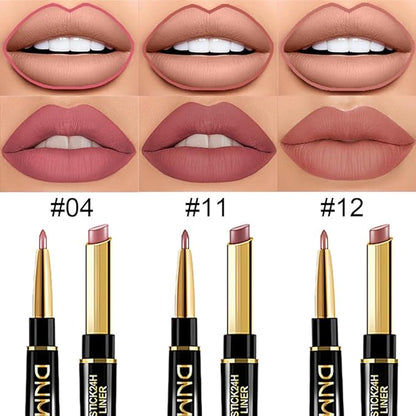 BINGBRUSH 3Pcs Double Ended Nude Brown Matte Lip Liner and Lipstick Makeup Set, Antique Rose Lipliner 24 Hours Original Waterproof Long Lasting Gift Set (3Pcs Set01-Matte:04#11#12#)