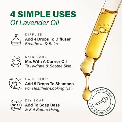 KUKKA Lavender Essential Oils - 4 Fl Oz - for Hair, Skin, Diffuser, Aromatherapy & DIY Soap Making Scent