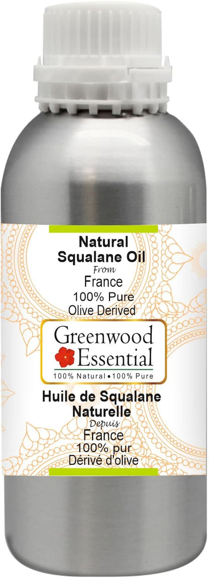 Greenwood Essential Pure Natural Squalane Oil (derived from Olives) Natural Therapeutic Grade for Hair, Skin & Aromatherapy 630ml (21 oz)