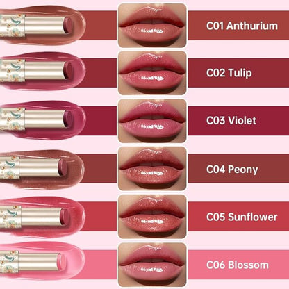 CATKIN Glossy Lip Balm Ultra Hydating Glow Lip Tinted Jelly Plump Melting Balm Shea Butter Repair Soothing For Dry Lips Dewy Finished 0.12 oz C02 TULIP