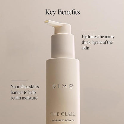 DIME Beauty Glaze Body Oil, Hydrating, Non-Greasy Massage Oil, Argan and Jojoba Oil for Skin, Bath Oil for All Over Body Glow, 4 oz / 120 ml