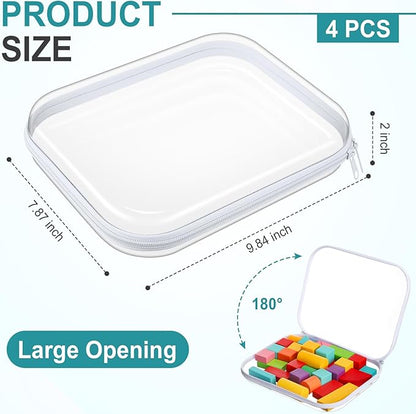 Hoolerry 4 Pcs Hard Clear Zipper Case Makeup Bags Plastic Pencil Pouch Transparent Storage Box Containers for Cosmetics, Snacks, Building Blocks, Puzzles(White,9.8 x 7.9 x 2 in)