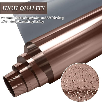 HIDBEA One Way Mirror Window Film, Daytime Privacy Sun Blocking Reflective Window Film Static Cling Heat Control Window Tinting Film for Home and Office, Brown Silver, 35.4 x 393.7 Inch