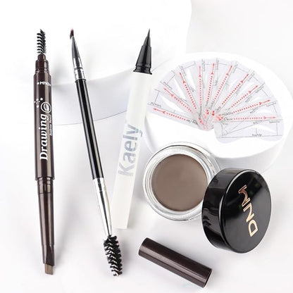 evpct Eyebrow Stencils Kit for Women Shaping, Eyebrow Shaper Makeup Kit, Eye Brow Stencil Shaper Tinting kits for Women, with Eyeliner, Eyebrows Pencil, Pomade, Brush and 10 Stencils, Kit04 DARK BROWN