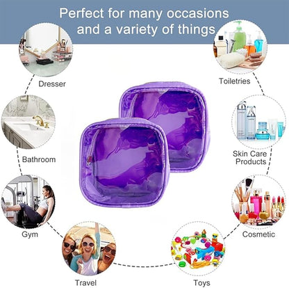 2PCS Solid Cosmetic Bag and Travel Pouch-Durable PVC Material,Versatile,Zipper Design for Smooth Sliding-Ideal for Makeup,Travel Essentials (2PCS-Purple)