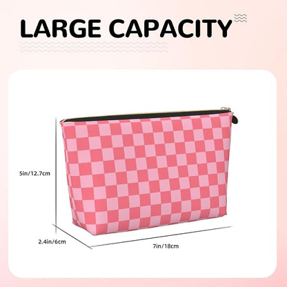 Womens Leather Makeup Bag Cosmetic Bag Travel Toiletry Bags Make Up Bags for Women Adult (Elegant Pink)
