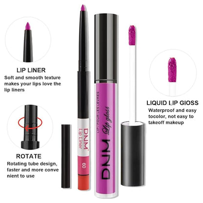 evpct 2Pcs Hot Pink Matte Lip Liner and Lipstick Combo Set for Women, Hot Pink Lip Combo Set Liquid Lips Stick Gloss and Lipliner Stains Set Long Lasting Waterproof, Lips Makeup 24 Hours originale