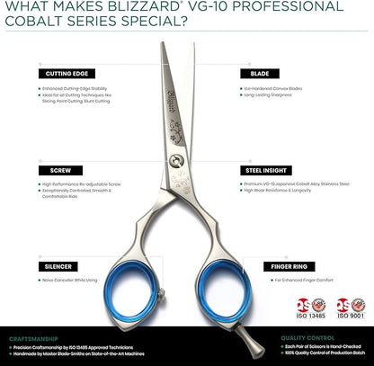 Blizzard Professional Hair Cutting Scissors – 5.5 inch VG10 Cobalt Haircut Shears with Razor Sharp Blades - Matt Finish Barber Hairdressing Travel Case for Salons & Home Use