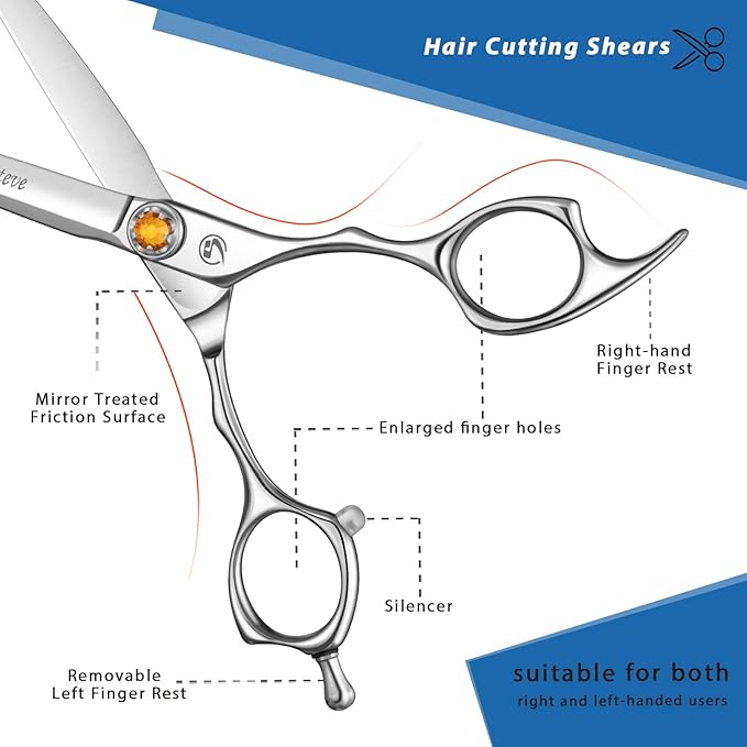 Professional Hair Cutting Scissors 6.3 Inch, VG10 Stainless Steel Barber Shears, Extremely Sharp Hairdressing Scissors for Salon & Home Use, Ambidextrous Left Right Hand