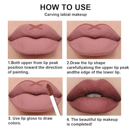 AMY'S DIARY 2Pcs Rosewood Brown Matte Lip Liner and Lipstick Makeup Set, Green Lip Stain Lip Gloss Matt Liquid Lipstick 24H Long Lasting lapiz labiales mate 24 horas originales larga duracion (57#)