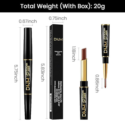 evpct 1Pcs Dark Deep Brown Matte Lip Liner and Lipstick Combo Set Kit for Women, Magic Neutral Lipsticks 24 Hours Original Lipstick and Lips Liner Pencil Stain Gloss Makeup Long Lasting Waterproof