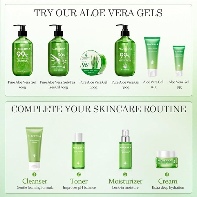 Aloderma Age-Defying Aloe Flower Essence Gel with 24K Gold Leaf, Made within 12 Hours of Harvest - Luxurious Aloe Gel with Allantoin & Hyaluronic Acid for a Shimmering, Youthful Complexion, 7oz 3-Pack
