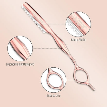 Hair Razors for Cutting Hair, Professional Hair Styling Texturizing Razor, Stainless Steel Hair Thinning Razor Kit with 10 Replacement Blades, Premium Hair Cutting Tool for Salon and Home
