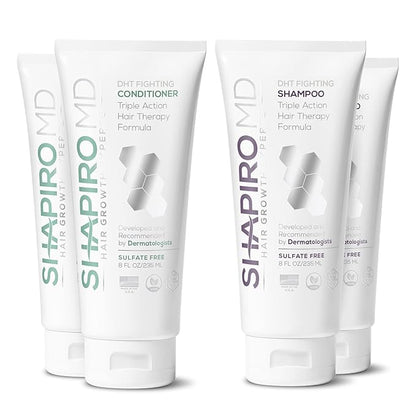 Shapiro MD Hair Growth Experts Hair Loss Shampoo and Conditioner, DHT Fighting Vegan Formula for Thinning Hair Developed by Dermatologists, Experience Healthier & Thicker Hair - 2 Month Supply