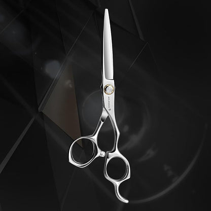 AOLANDUO Convex Edge Hair Cutting Scissors 6" Japanese VG10 Steel, Professional Salon Shears, Offset Handle, Ergonomic, Includes Case & Accessories, Silver White, 1 Count
