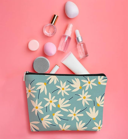 Daisy Medium Makeup Bag,Spring Summer Flower Cosmetic Bag Best Gift Idea for Teen Girls Women,Birthday Christmas Gifts for Daughter Sister
