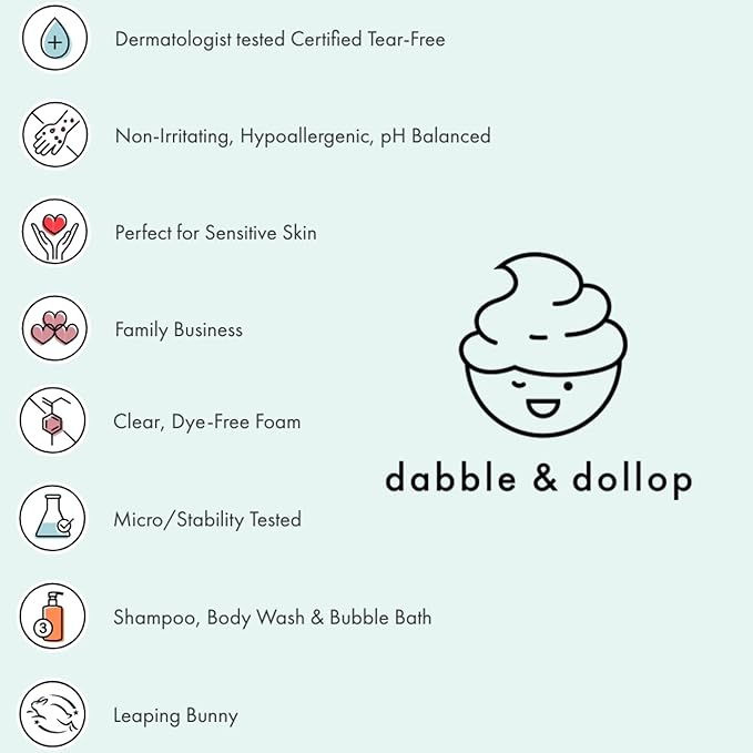 Dabble & Dollop Honeydew Melon Body Wash & Shampoo – 3-in-1 Natural Bubble Bath for Kids, No Parabens or Sulfates, Vegan, Gluten-Free, Tear-Free (10oz, Pack of 2)