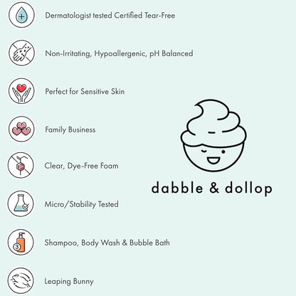 Dabble & Dollop Honeydew Melon Body Wash & Shampoo – 3-in-1 Natural Bubble Bath for Kids, No Parabens or Sulfates, Vegan, Gluten-Free, Tear-Free (10oz, Pack of 2)