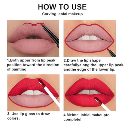 evpct 3Pcs Dark Red Orange Fire Red Matte Lip Liner & Liquid Lipstick Stain Makeup Set for Women, Lip Liner Stain Long Lasting Waterproof Smudge Proof, Cruelty Free Lip Makeup 24 hours original labios