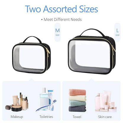 PACKISM Clear Makeup Bag - TSA Approved Toiletry Bag with Handle Large Opening, Clear Toiletry Bags for Traveling Travel Essentials, Travel Bags for Toiletries, Black