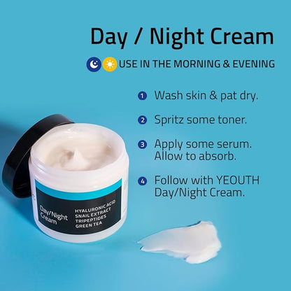 YEOUTH Day Night Face Moisturizer with Hyaluronic Acid, Snail Mucin Cream and Copper Tripeptide, Hydrating Fragrance Free Facial Moisturizer, Face Skin Care Cream for Women and Men 2oz