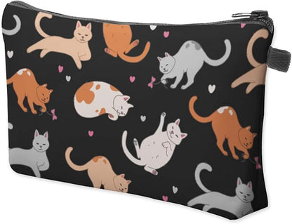 Cute Travel Makeup Bag Cosmetic Bag Small Pouch Gift for Women (Cat Black)