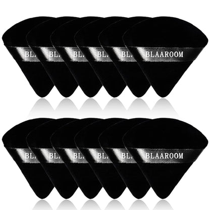 BLAAROOM 12 Pieces Powder Puff Face Makeup Puff, Velour Triangle Powder Puffs for Loose Powder Soft Cosmetic Foundation Sponges Wedge Shape Beauty Makeup Tools - Black
