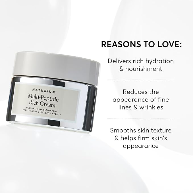 Naturium Multi-Peptide Rich Cream, Hydrating & Nourishing to Help Appearance of Fine Lines & Wrinkles, Vegan & Cruelty-Free, 1.7 oz