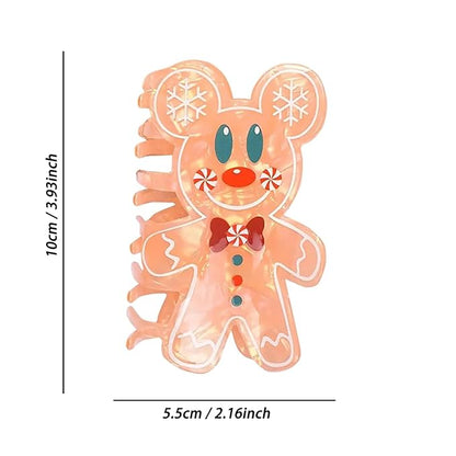 Glitter Gingerbread Man Hair Clips - Christmas Cute Reindeer Hair Claw Clips Winter Holiday Strong Grip Clips for Thick/Thin Christmas Large Acrylic Hair Hairpin Accessories for Festival Decor