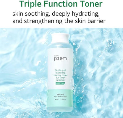 Make P:REM Safe Me. Relief Essence Toner, Quick and Deep Hydrating Face Toner, All Skin Types, 24-Hour Moisturizing, EVE Vegan, Korean Skin Care (13.52 fl oz, 400ml)