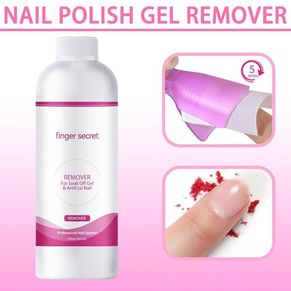 Nail Polish Remover 4Fl.Oz Nail Polish Remover Kit Professional Nail Glue Remover Quickly & Easily Remove Dip Powder Artificial Nails,Glitter Polish,Builder gel,poly gel acrylic powder.