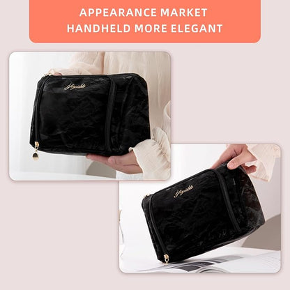 Cosmetic Bag Travel Makeup Bag Large Capacity Small Travel Zipper Pouch Makeup Organizer Bag for Women (Black-2 Pack)