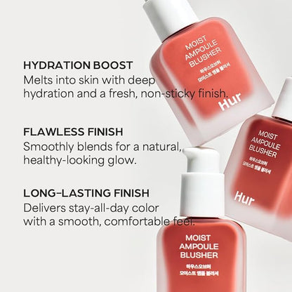 House of Hur Moist Ampoule Blusher with 50% Moisture Essence | Hydrating & Long-Lasting Blush | 0.68fl.oz (9 Shades) - Pink Rosie